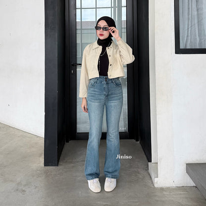 JINISO - Petite Highwaist Stretch Cutbray Jeans 123 NOIR