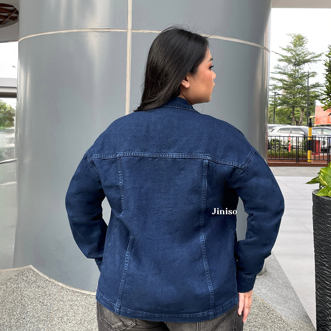 JINISO Big Size Jaket Denim Jeans Oversize WorkWear Blue Black