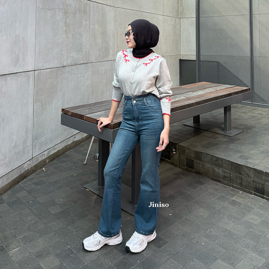 JINISO - Petite Highwaist Stretch Cutbray Jeans 122 NOIR