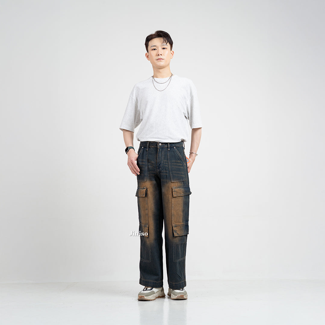 JINISO  Highwaist Cargo Loose Jeans Pria 553