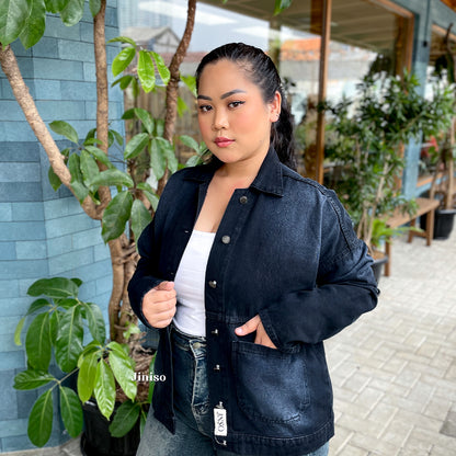 JINISO Big Size Jaket Jeans Oversize Onyx Black Spray