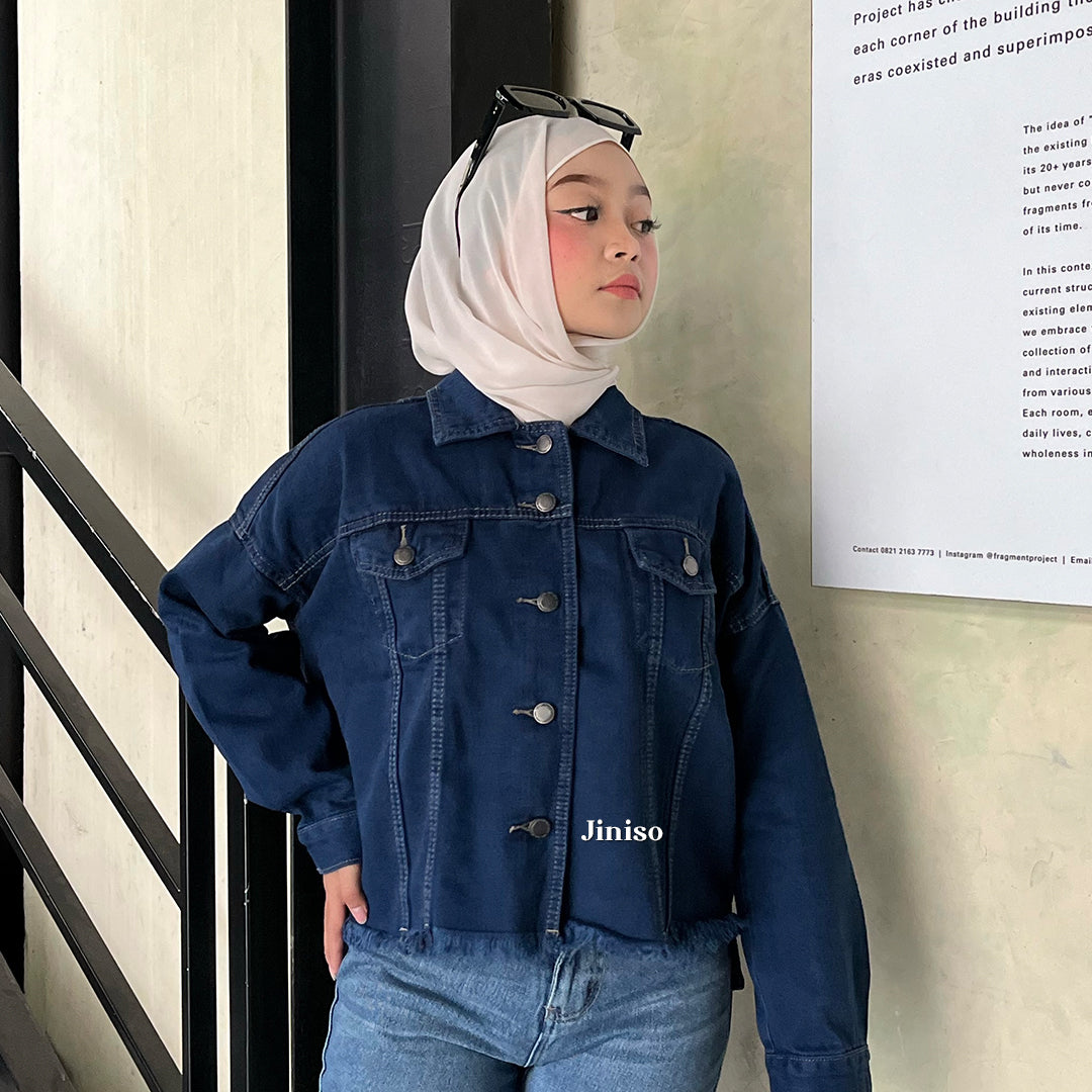 JINISO Jaket Jeans Oversize Raw Trucker Blue Black