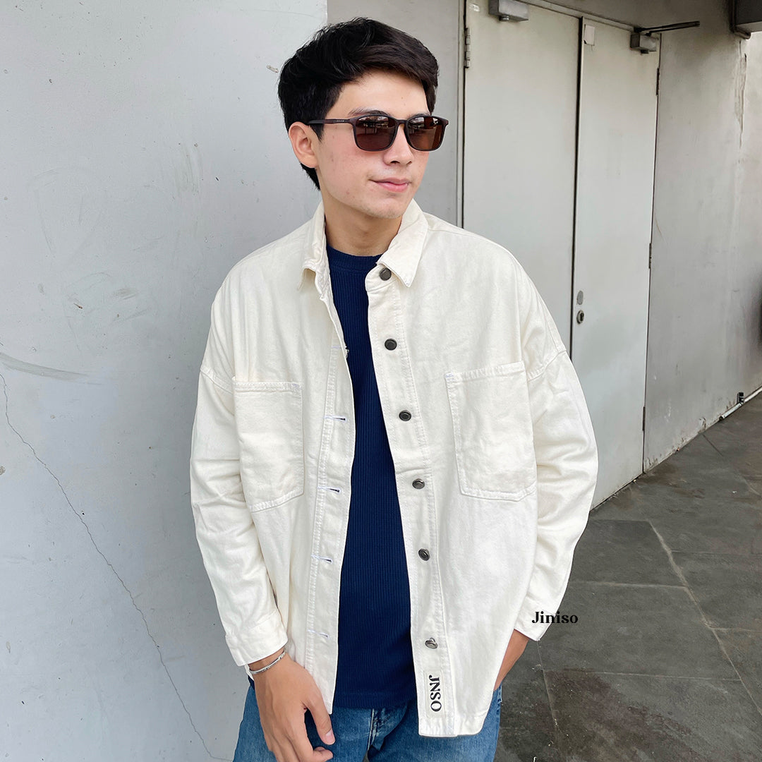 JINISO Pria Button Jaket Jeans Oversize Khaki