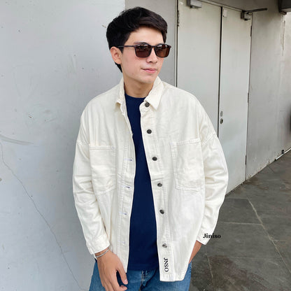 JINISO Pria Button Jaket Jeans Oversize Khaki