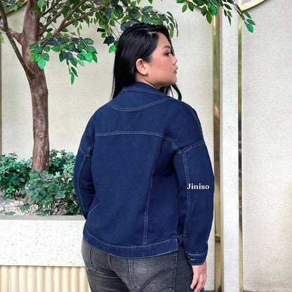 JINISO Big Size Jaket Jeans Oversize Raw Trucker Blue Black