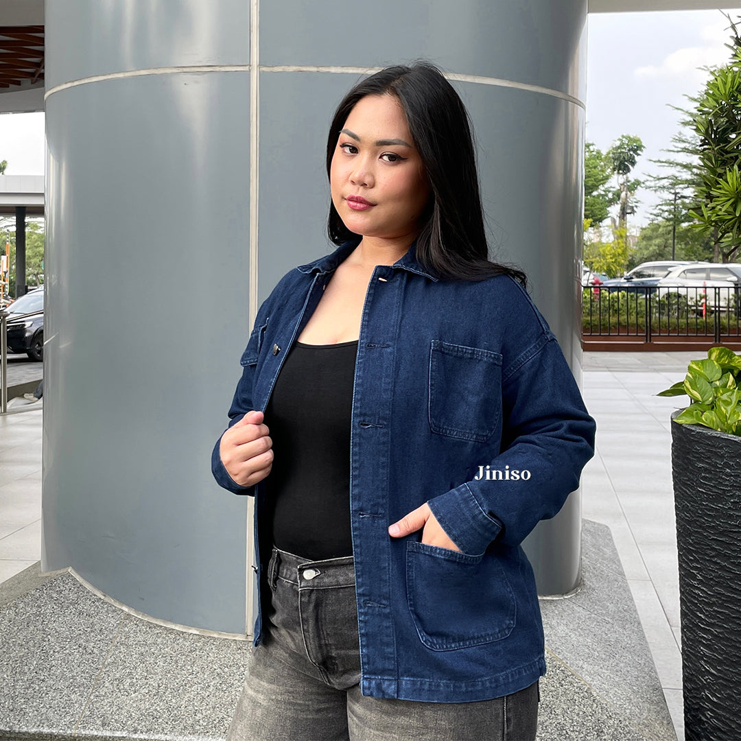 JINISO Big Size Jaket Denim Jeans Oversize WorkWear Blue Black