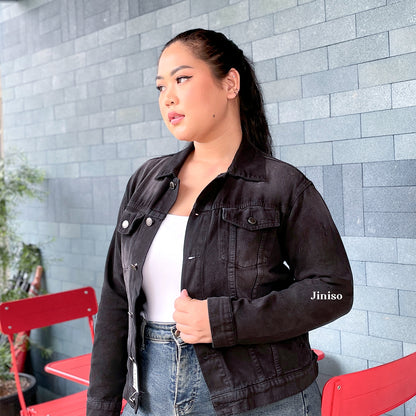 JINISO Big Size Jaket Jeans Oversize Vintage Black Wash