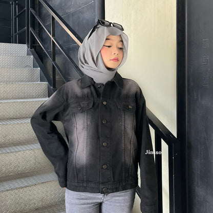 JINISO Jaket Jeans Oversize Vintage Black Wash