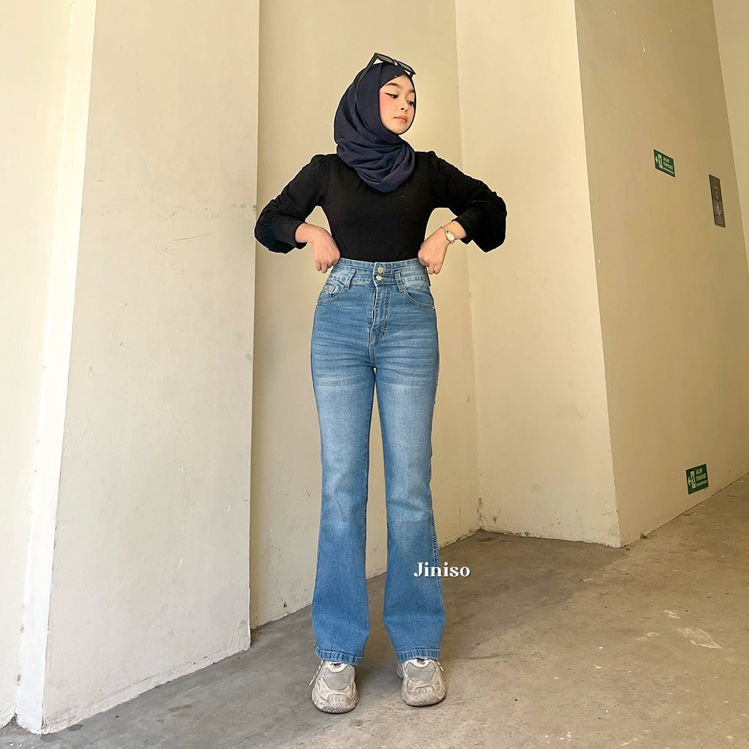 JINISO - Petite Highwaist Stretch Cutbray Jeans 121 NOIR