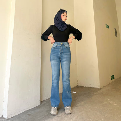 JINISO - Petite Highwaist Stretch Cutbray Jeans 121 NOIR