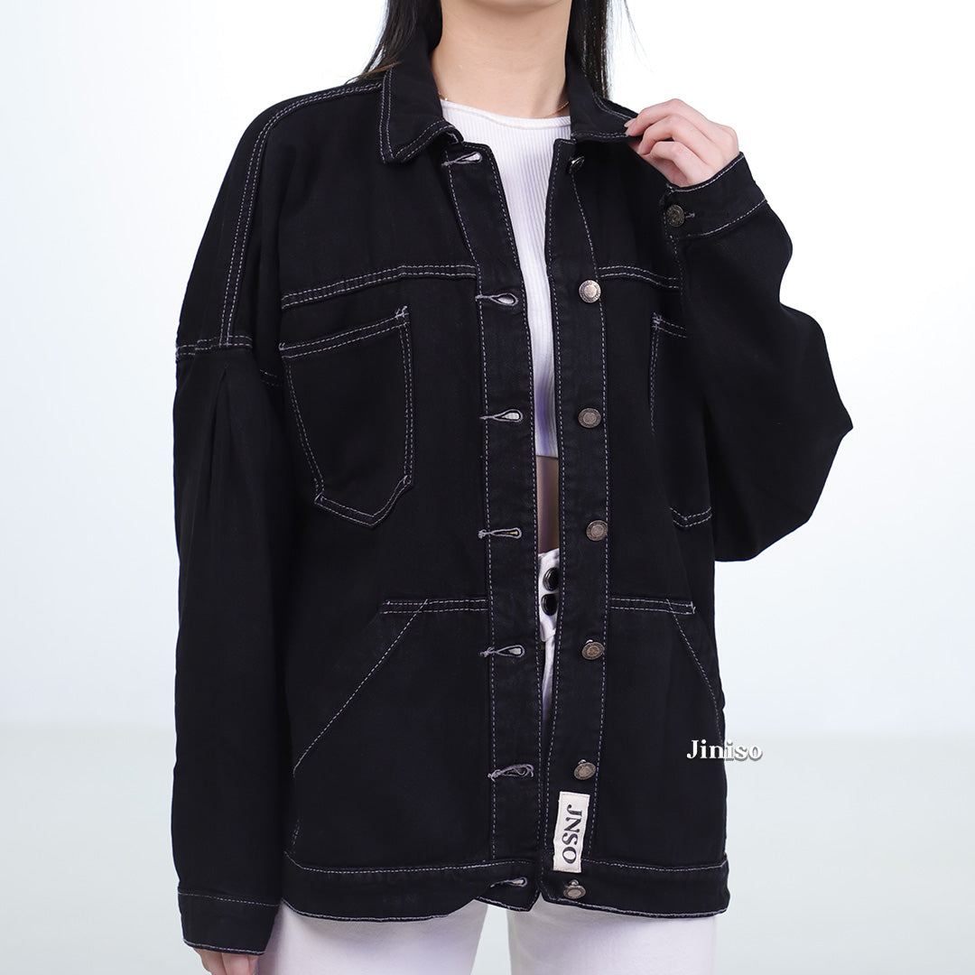 JINISO Jaket Jeans Oversize Pocket Atlas Black Oreo