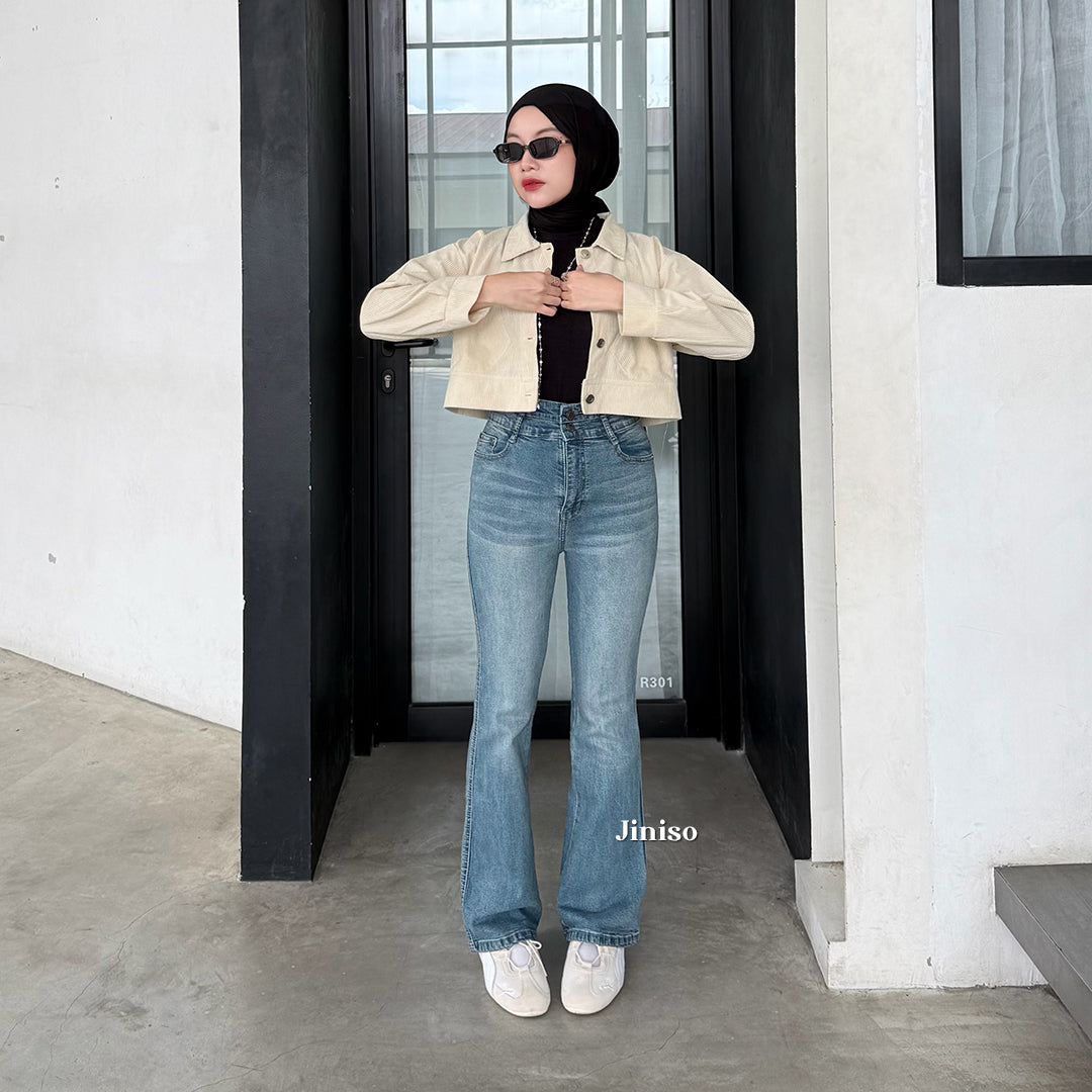 JINISO - Celana Jeans Highwaist Cutbray Regular dan Petite Wanita