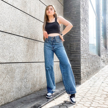 JINISO - Celana Jeans Baggy Regular dan Petite Wanita