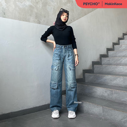 JINISO - Highwaist Cargo Loose Jeans 555 PSYCHO