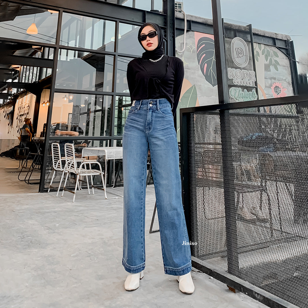 JINISO - Celana Jeans Baggy Regular dan Petite Wanita