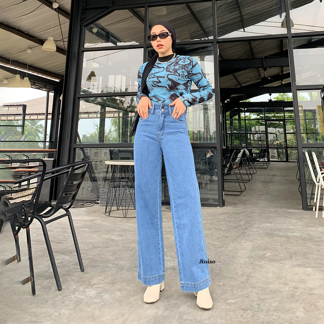 JINISO - Celana Jeans Baggy Regular dan Petite Wanita