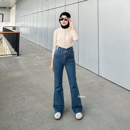 JINISO - Celana Jeans Highwaist Cutbray Regular dan Petite Wanita