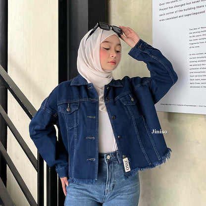 JINISO Jaket Jeans Oversize Raw Trucker Blue Black