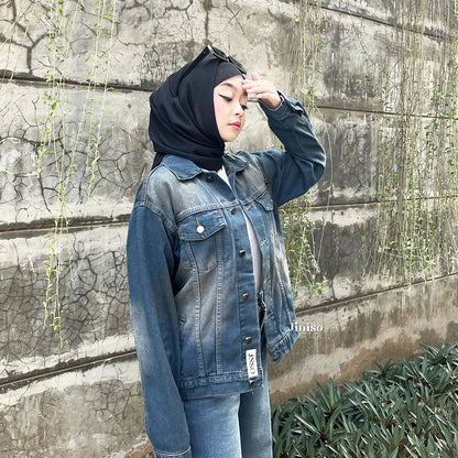 JINISO Jaket Jeans Oversize Vintage Blue Wash