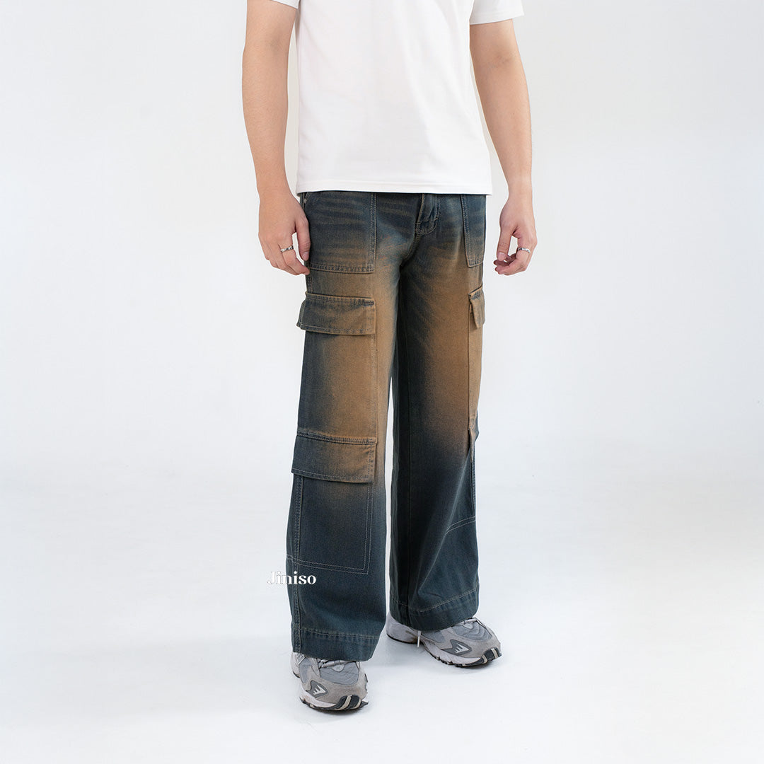 JINISO  Highwaist Cargo Loose Jeans Pria 553