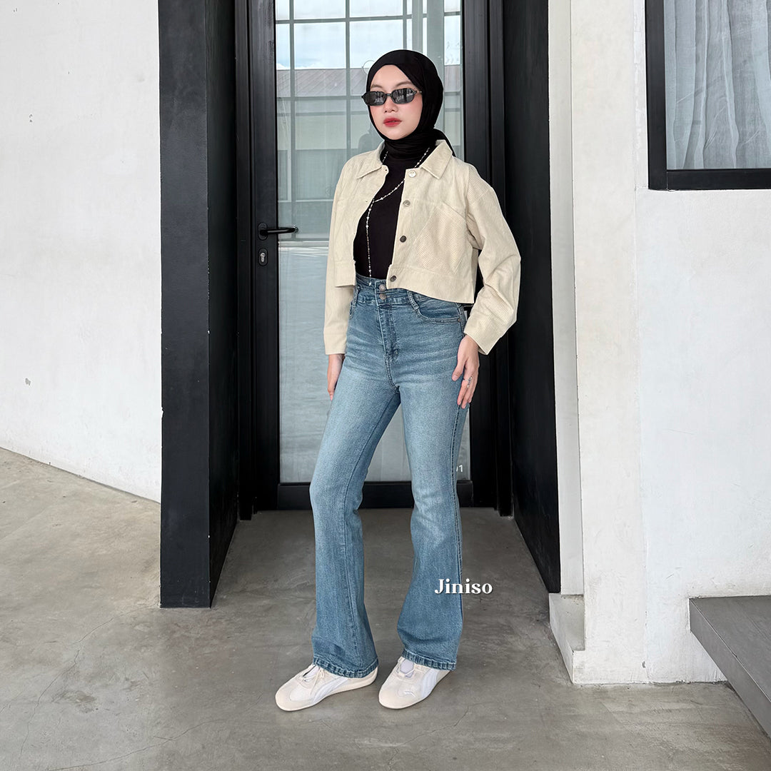 JINISO - Petite Highwaist Stretch Cutbray Jeans 123 NOIR