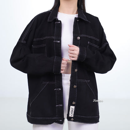 JINISO Jaket Jeans Oversize Pocket Atlas Black Oreo