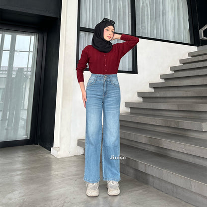 JINISO - Celana Jeans Highwaist Loose Stretch Regular dan Petite Wanita