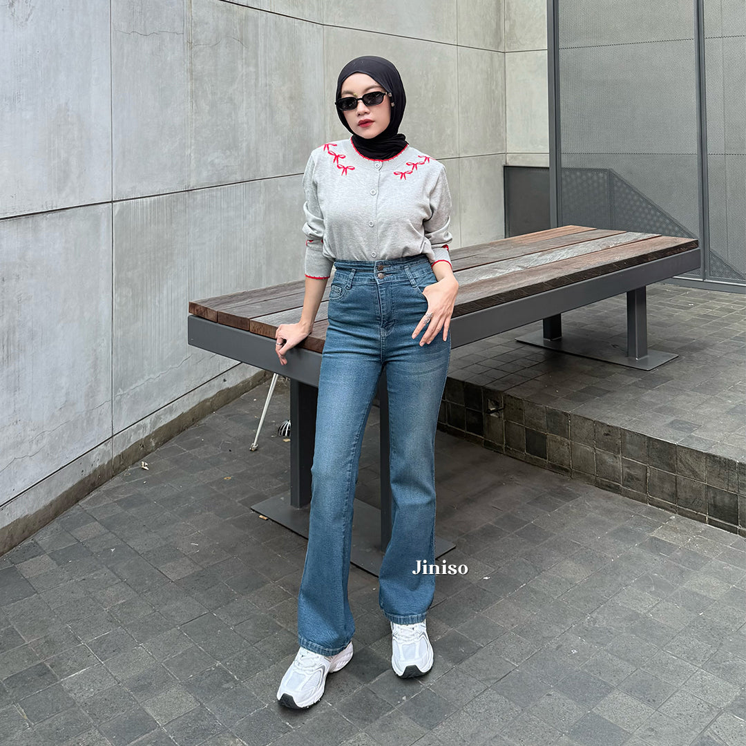 JINISO - Petite Highwaist Stretch Cutbray Jeans 122 NOIR