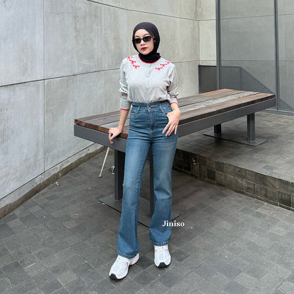 JINISO - Petite Highwaist Stretch Cutbray Jeans 122 NOIR