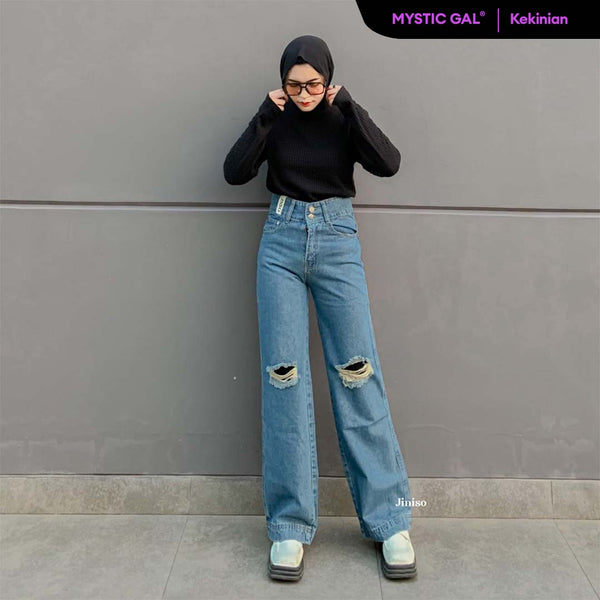 JINISO - Highwaist Baggy Ripped Jeans 505 MYSTIC GAL