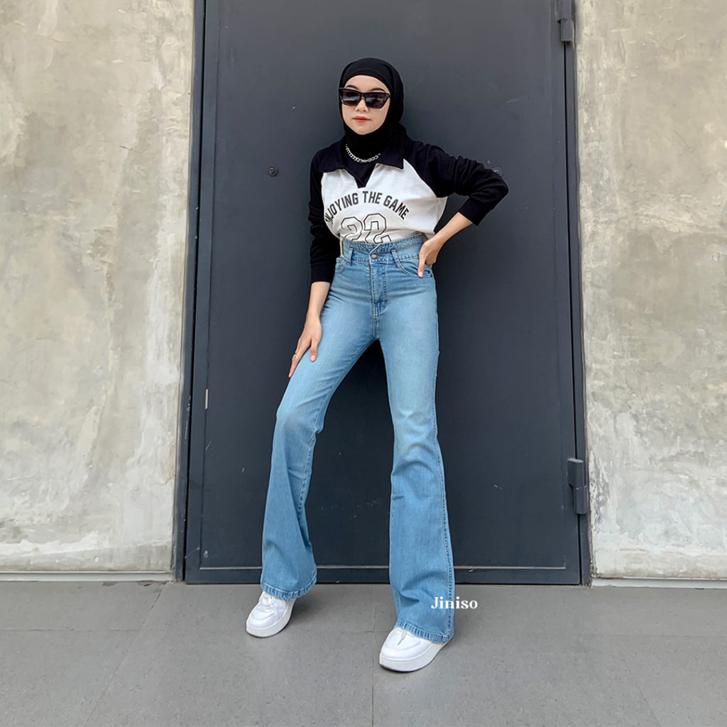 JINISO - Celana Jeans Highwaist Cutbray Regular dan Petite Wanita
