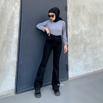 JINISO - Celana Jeans Highwaist Cutbray Regular dan Petite Wanita