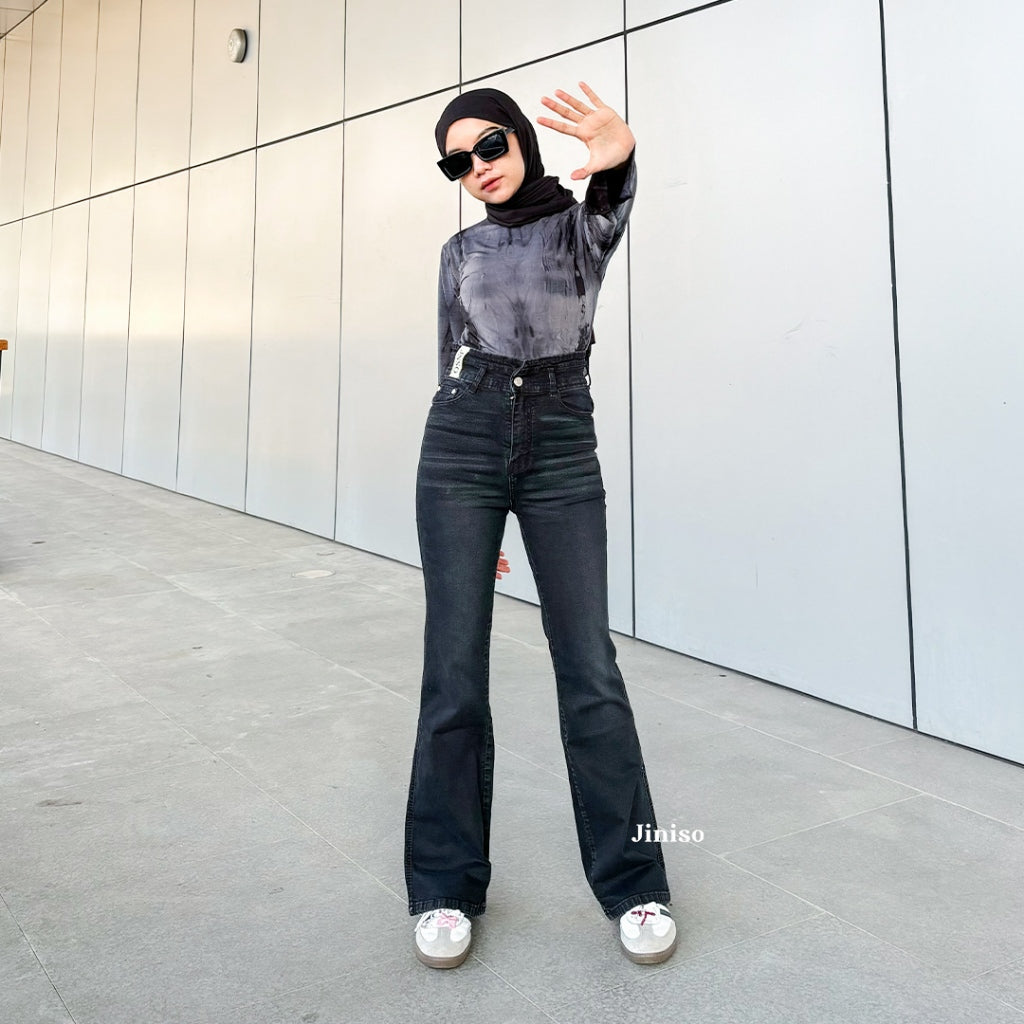 JINISO - Celana Jeans Highwaist Cutbray Regular dan Petite Wanita