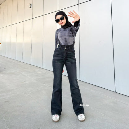 JINISO - Celana Jeans Highwaist Cutbray Regular dan Petite Wanita