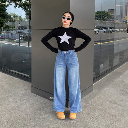 JINISO - Celana Jeans Highwaist Baggy Oversize Regular dan Panjang Wanita