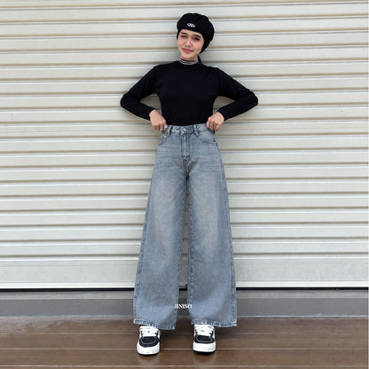 JINISO - Celana Jeans Highwaist Baggy Oversize Regular dan Panjang Wanita