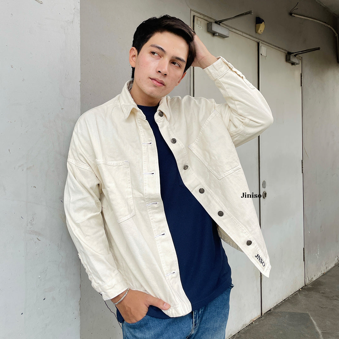 JINISO Pria Button Jaket Jeans Oversize Khaki