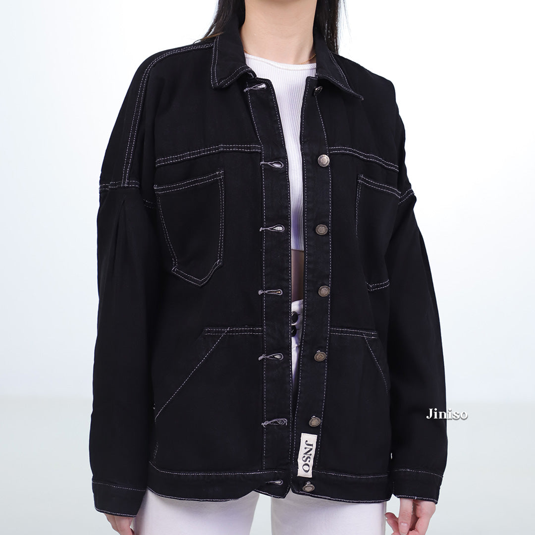 JINISO Jaket Jeans Oversize Pocket Atlas Black Oreo