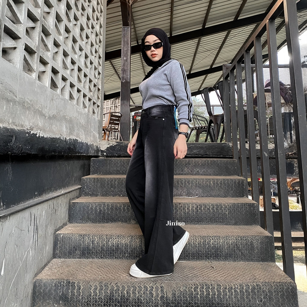 JINISO - Celana Jeans Highwaist Baggy Oversize Regular dan Panjang Wanita