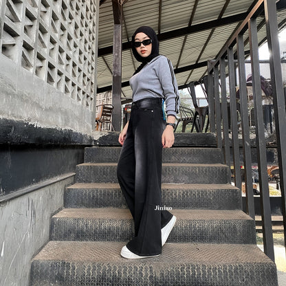JINISO - Celana Jeans Highwaist Baggy Oversize Regular dan Panjang Wanita