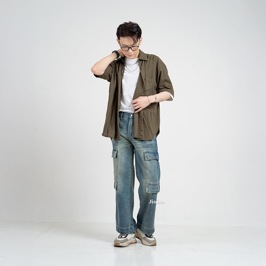 JINISO  Highwaist Cargo Loose Jeans Pria 555