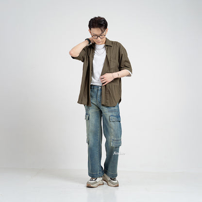 JINISO  Highwaist Cargo Loose Jeans Pria 555