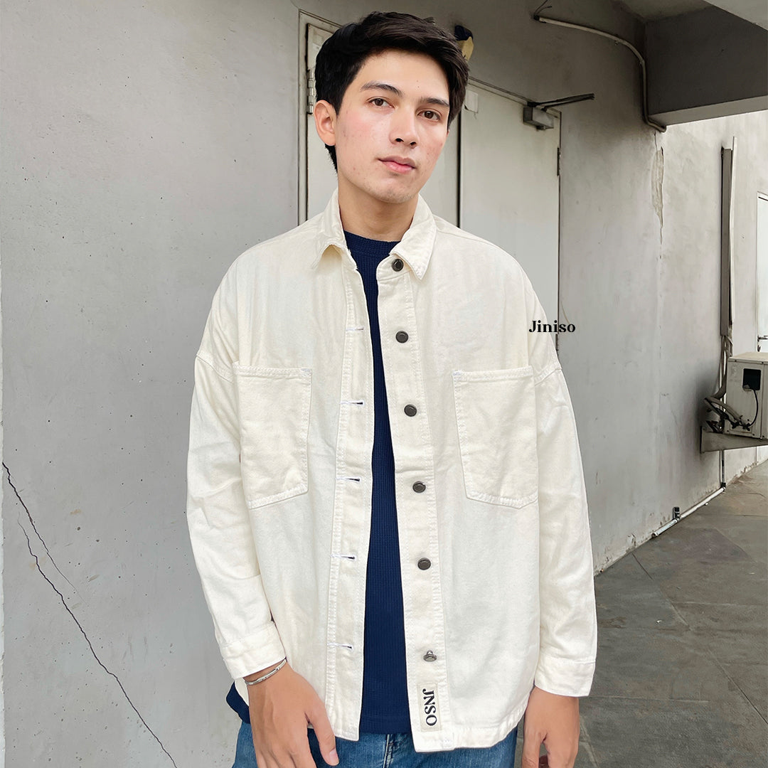 JINISO Pria Button Jaket Jeans Oversize Khaki