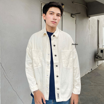 JINISO Pria Button Jaket Jeans Oversize Khaki
