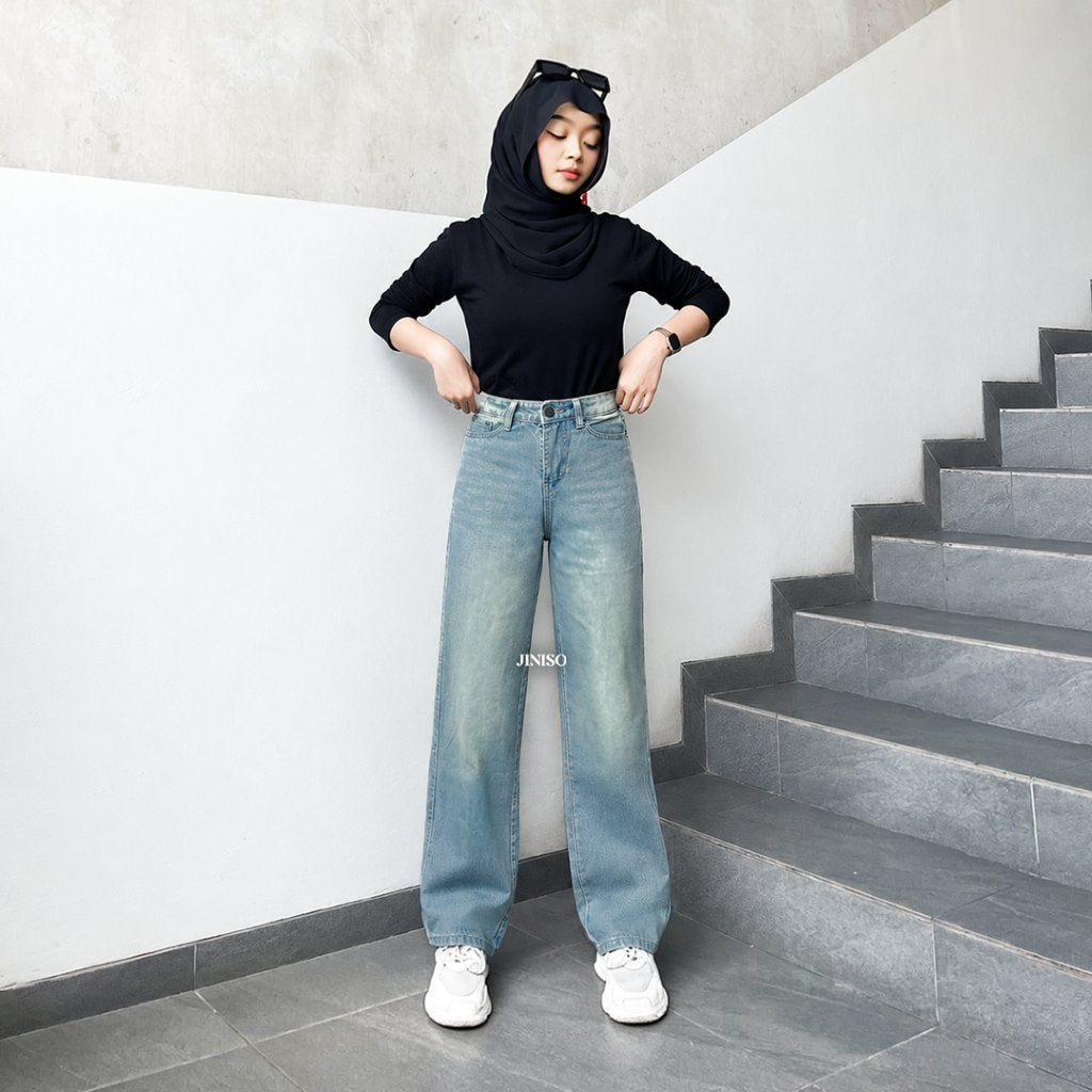 JINISO - Celana Jeans Highwaist Loose Regular dan Petite Wanita