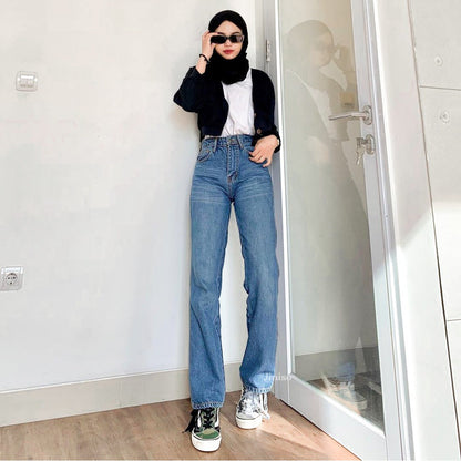 JINISO - Celana Jeans Highwaist Loose Regular dan Petite Wanita