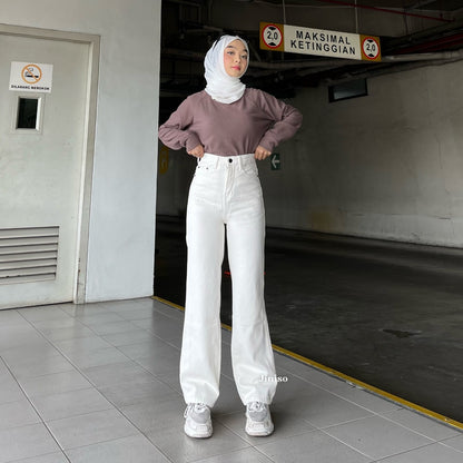 JINISO - Celana Jeans Highwaist Loose Regular dan Petite Wanita