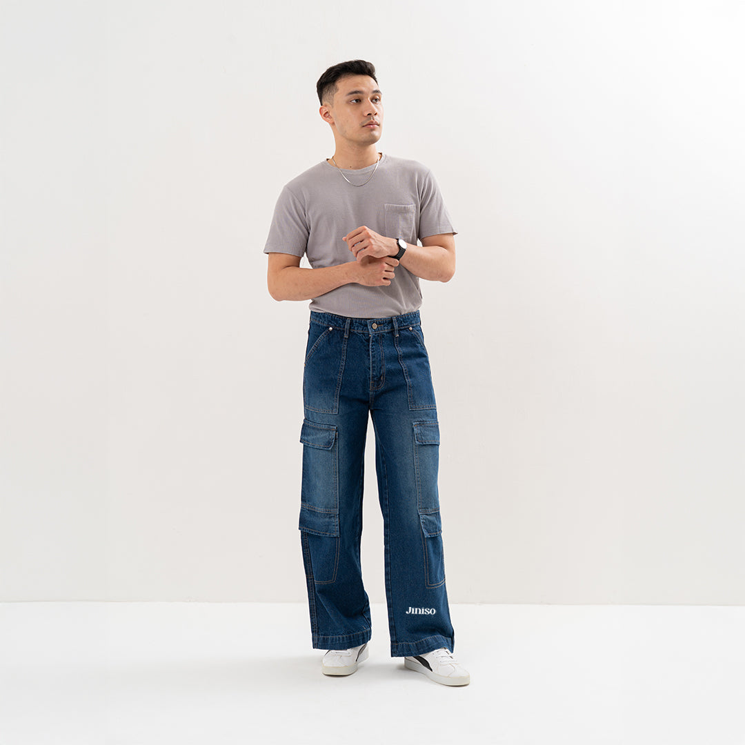 JINISO  Highwaist Cargo Loose Jeans Pria 554
