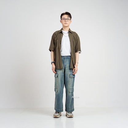 JINISO  Highwaist Cargo Loose Jeans Pria 555