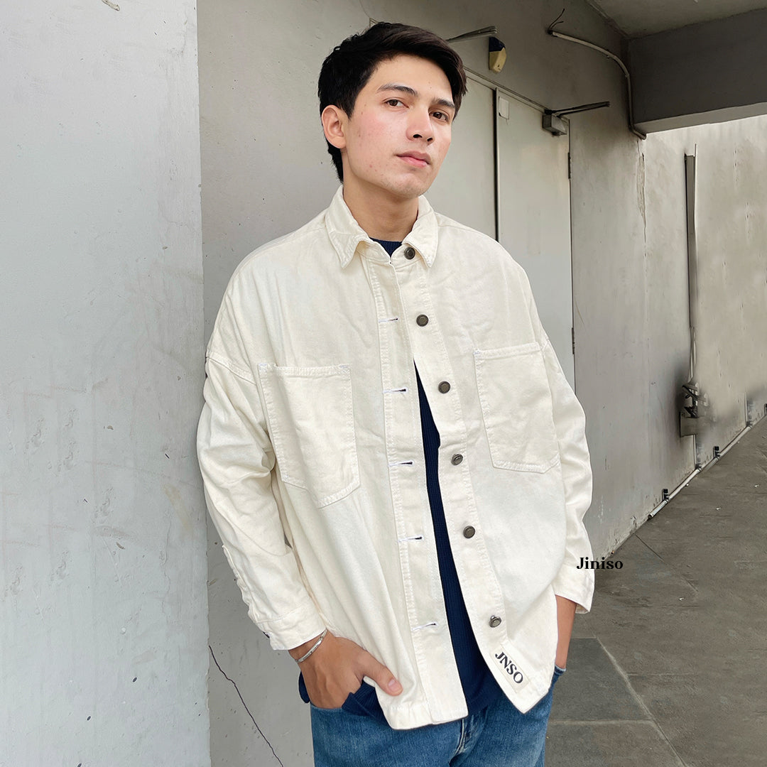 JINISO Pria Button Jaket Jeans Oversize Khaki